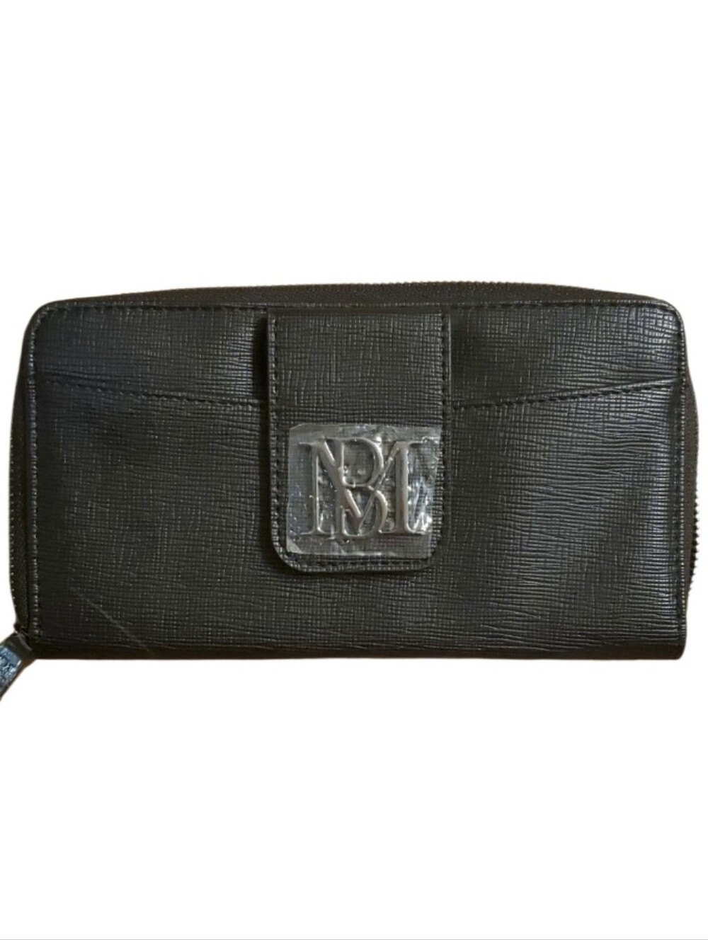 Badgley Mischka New Black Wallet with Silver Monogram Plaque